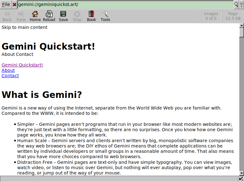 Dillo loading gemini://geminiquickst.art/