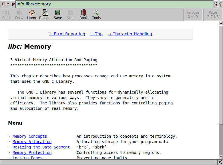 Dillo loading info:libc/Memory